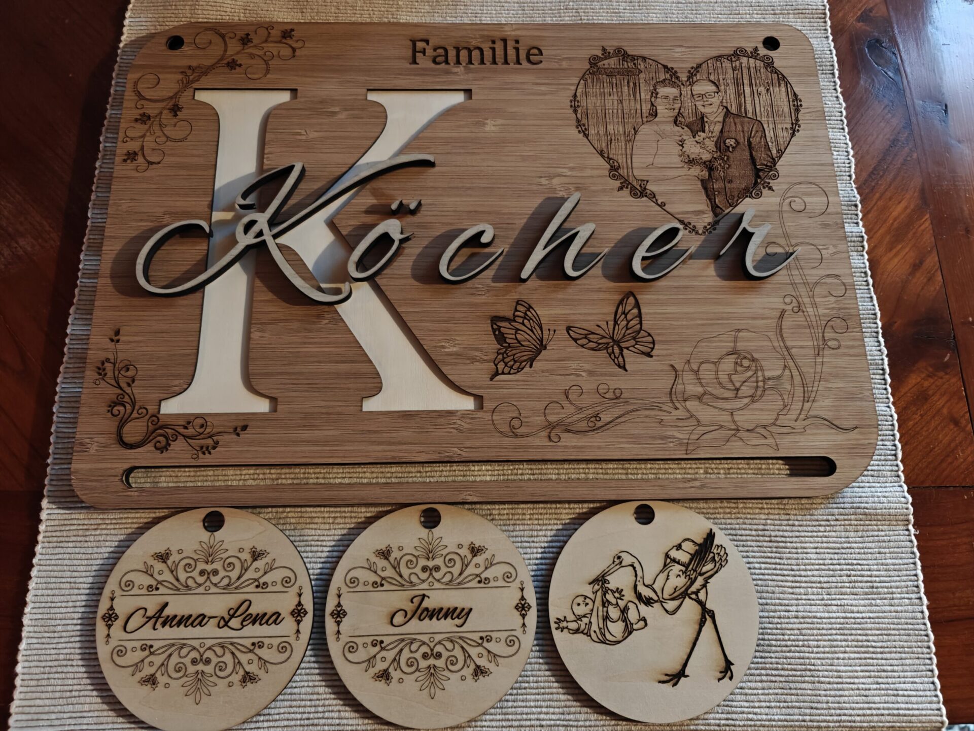 Türschild mit Familienname und Namensschildern