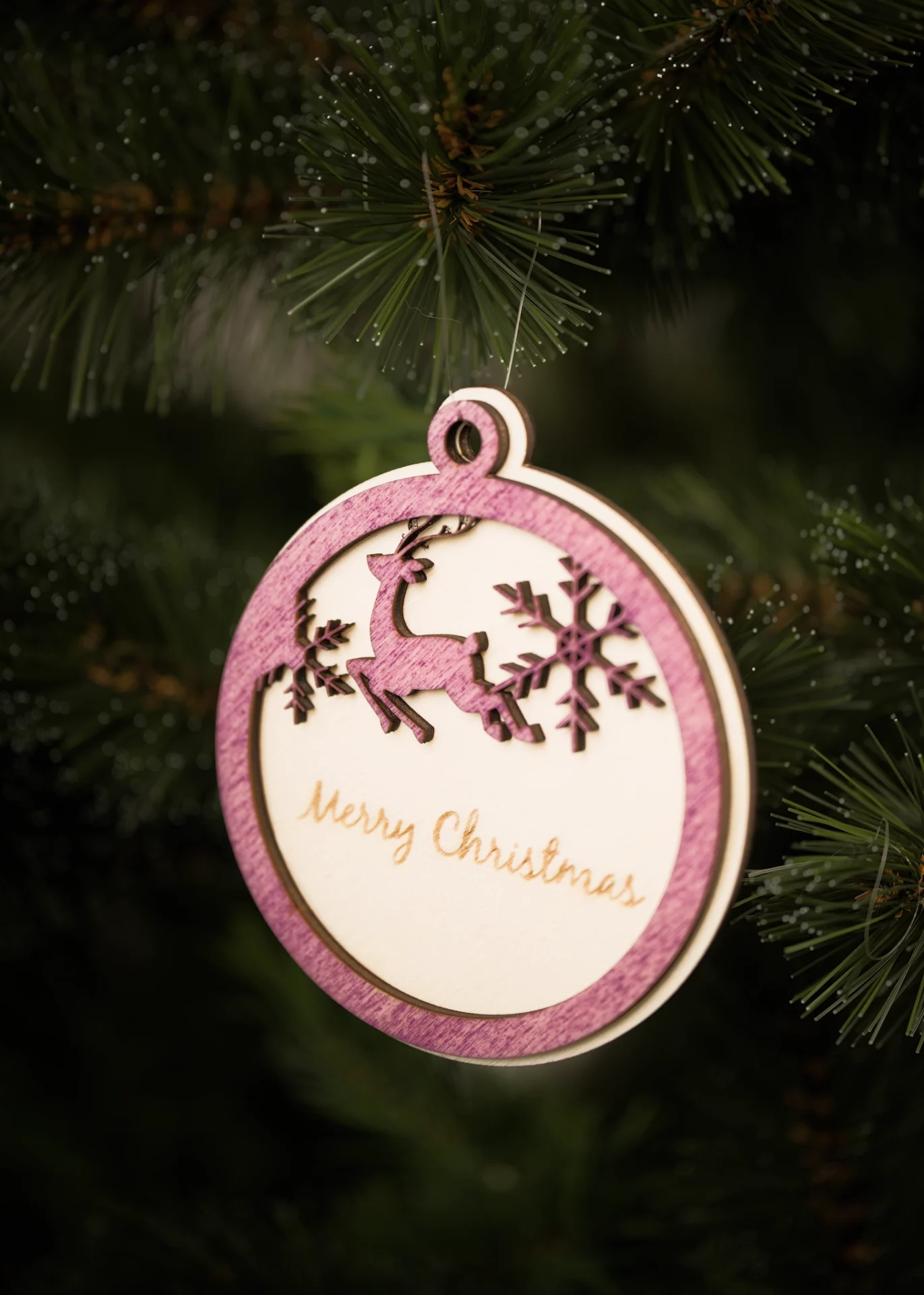 Baumschmuck Multilayer MerryChristmas springender Hirsch Schneeflocke